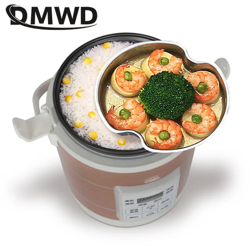 DMWD 12V 24V Mini Rice Cooker 1.6L Car Trucks Electric Soup Pot Heater Porridge Cooking Machine Food Steamer Warmer Lunch Box