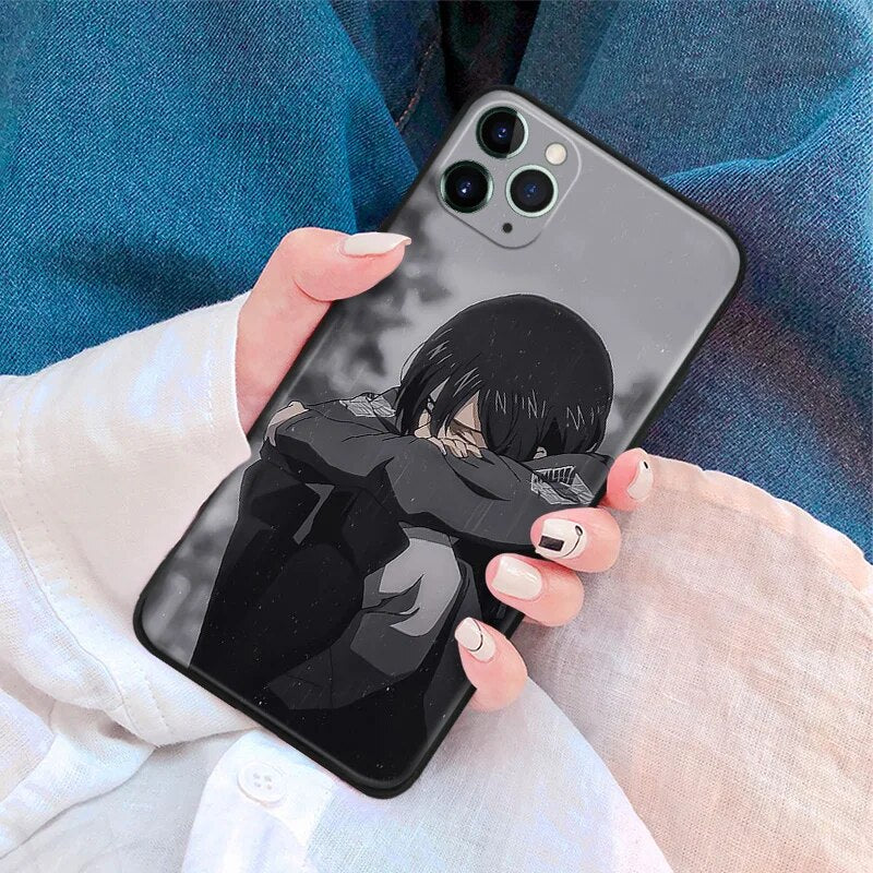Mikasa attack on titan anime silicone for iPhone Se 6 6s 7 8 14 Plus X XR XS 11 12 13 Mini 14 Pro Max glass TPU phone case