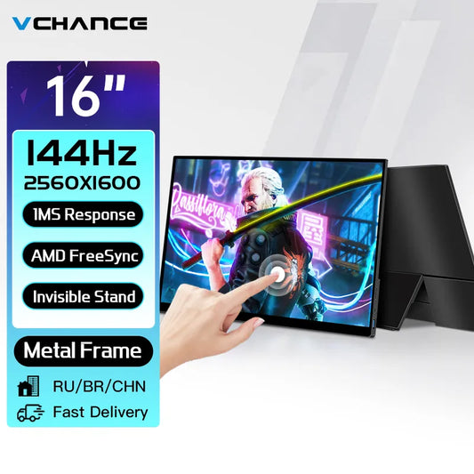 VCHANCE 16 Inch 2.5K 144Hz Portable Monitor 550nit 100%DCI-P3 FreeSync HDR Gaming Display for Laptop Macbook Xbox PS4 PS5 Switch