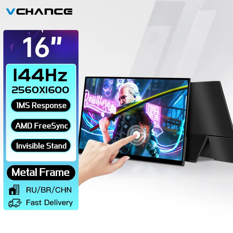 VCHANCE 16 Inch 2.5K 144Hz Portable Monitor 550nit 100%DCI-P3 FreeSync HDR Gaming Display for Laptop Macbook Xbox PS4 PS5 Switch