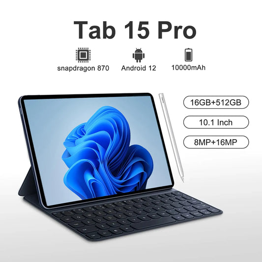 2023 Android Tablet Tab 15 Pro 10.1 Inch HD 16G + 512GB Global Version Tablette 5G Dual SIM Card or WIFI Google Play Tablets PC