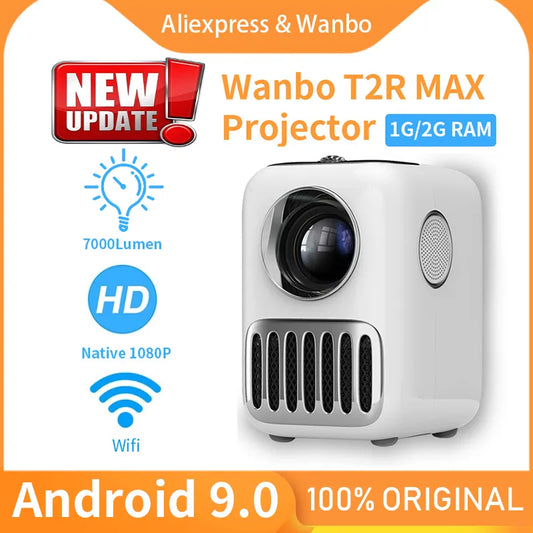 Global Version Wanbo T2R MAX Projector Full HD 1080P Mini LED Portable Projector WIFI BT 4K 1920*1080P 1GB/2GB+16GB 7000 Lumens
