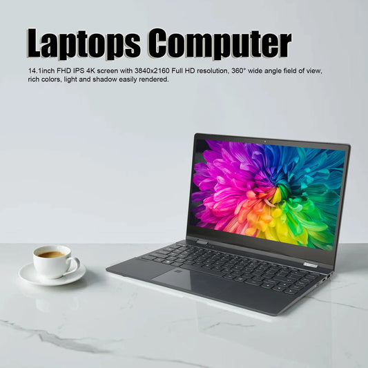 14.1in Laptop 360 Degree Flip 12G RAM 4K 3840x2160 Support Fingerprint Unlock Touch Screen Laptop for Windows 10 11 NEW