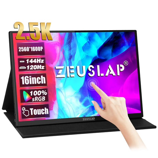 ZEUSLAP P16KT 16inch 2.5K 144hz Touch Screen Portable Monitor 2560 1600 100percent SRGB Travel Computer Display for Laptop Phone