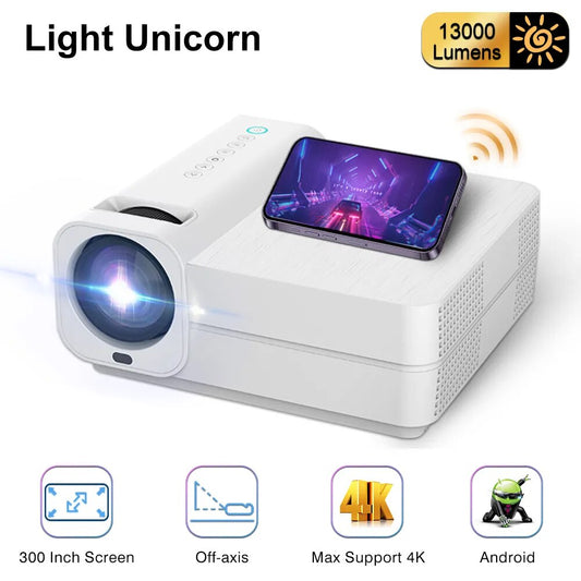Light Unicorn T28 1080P full HD 13000 Lumens LED Video Projector 4K Android 5G WiFi 300Inch Home Cinema Theater Smart TV Beamer