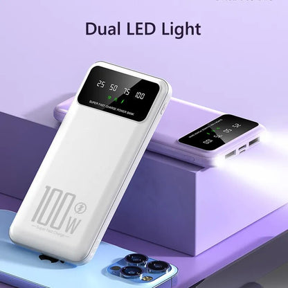 New Power Bank 20000mAh 100W Dual Port Super Fast Charging Portable EXternal Battery Charger For iPhone Xiaomi Huawei Samsung