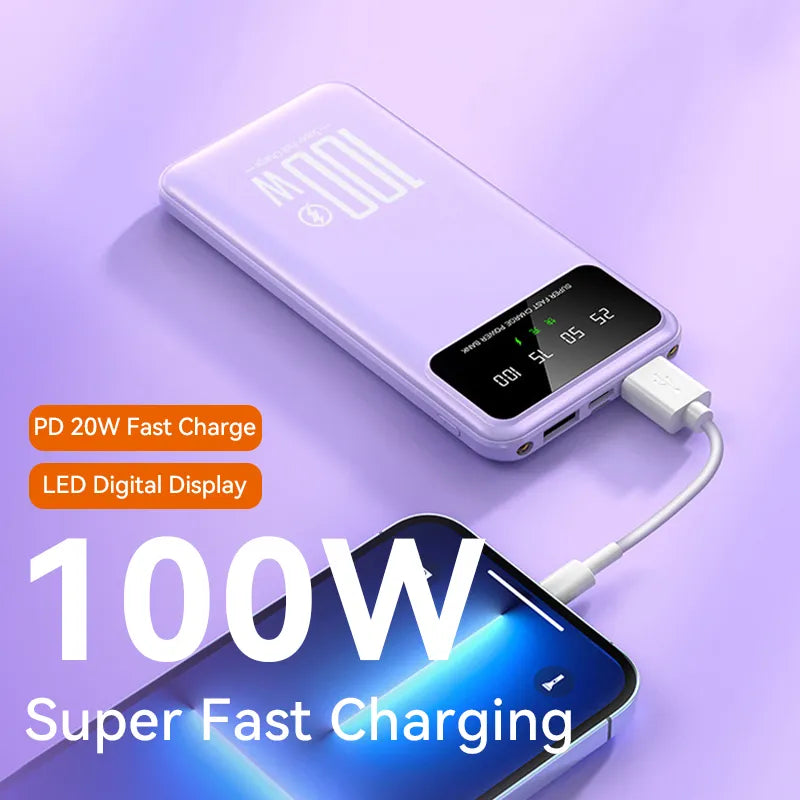 New Power Bank 20000mAh 100W Dual Port Super Fast Charging Portable EXternal Battery Charger For iPhone Xiaomi Huawei Samsung