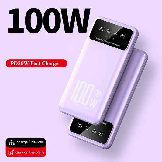 New 20000mAh Power Bank 100W Dual Port Super Fast Charging For iPhone Xiaomi Huawei Samsung Portable EXternal Battery Charger