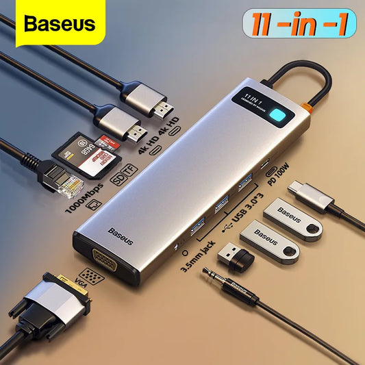 Baseus USB C HUB Multi HUB Ethernet Network PD 100W Type C Docking Station Splitter HDMI-Compatible USB 3.0 Adapter For Macbook