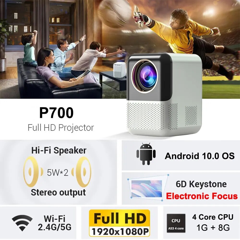 Salnage P700 Mini Projector Android 10 Dual Wifi6 BT5.0 1280*720P Support 4k Full HD 1080P Home Cinema Outdoor Portable Projetor