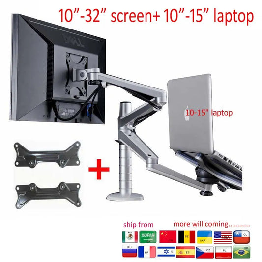 OA-7X Multimedia Desktop Dual Arm 27inch LCD Monior Holder+ Laptop Holder Stand Table Full Motion Dual Monitor Mount Arm Stand