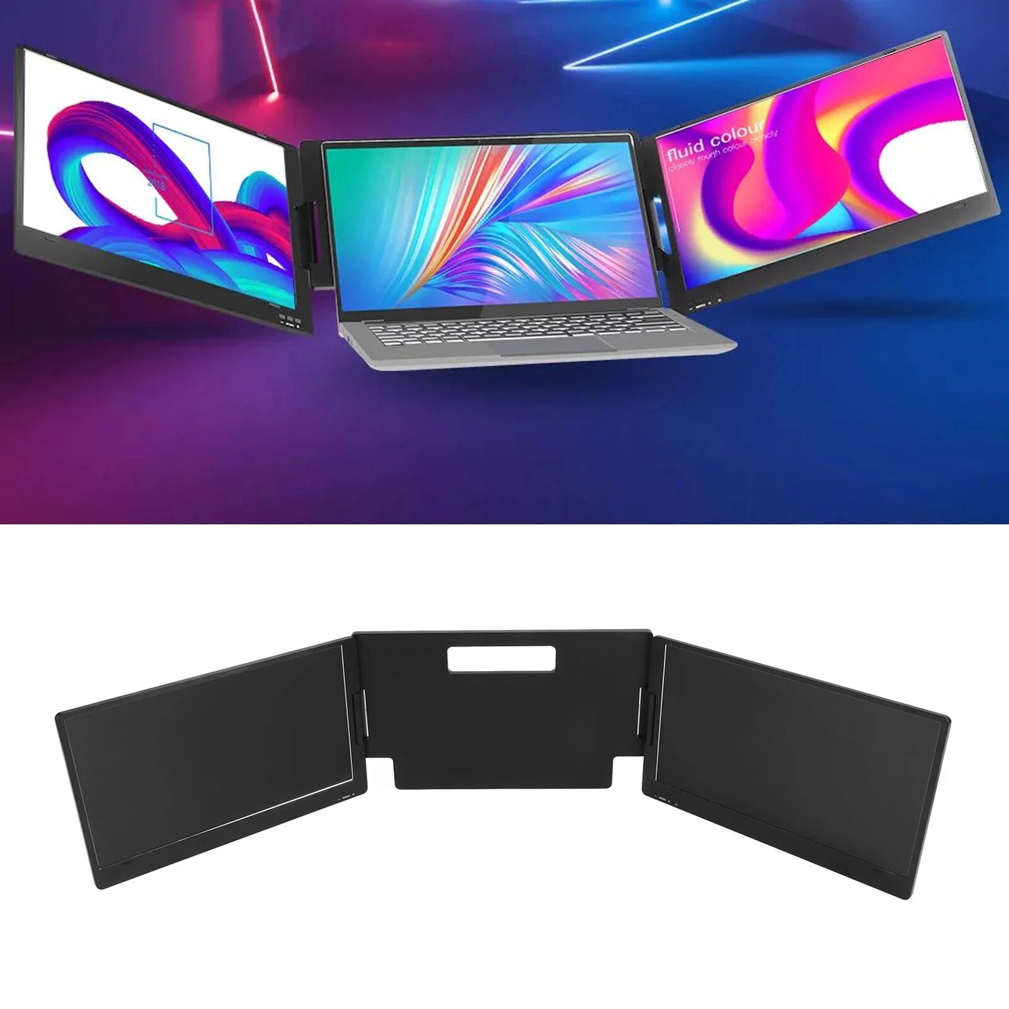 14in Triple Portable Monitor FHD 1080P IPS 360 Degree Rotation Laptop Screen Extender with Stand for 15.6in Laptops